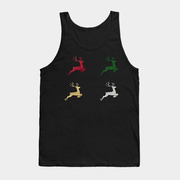 Red Green Gold Silver Faux Glitter Christmas Reindeer Pack Tank Top by Felicity-K